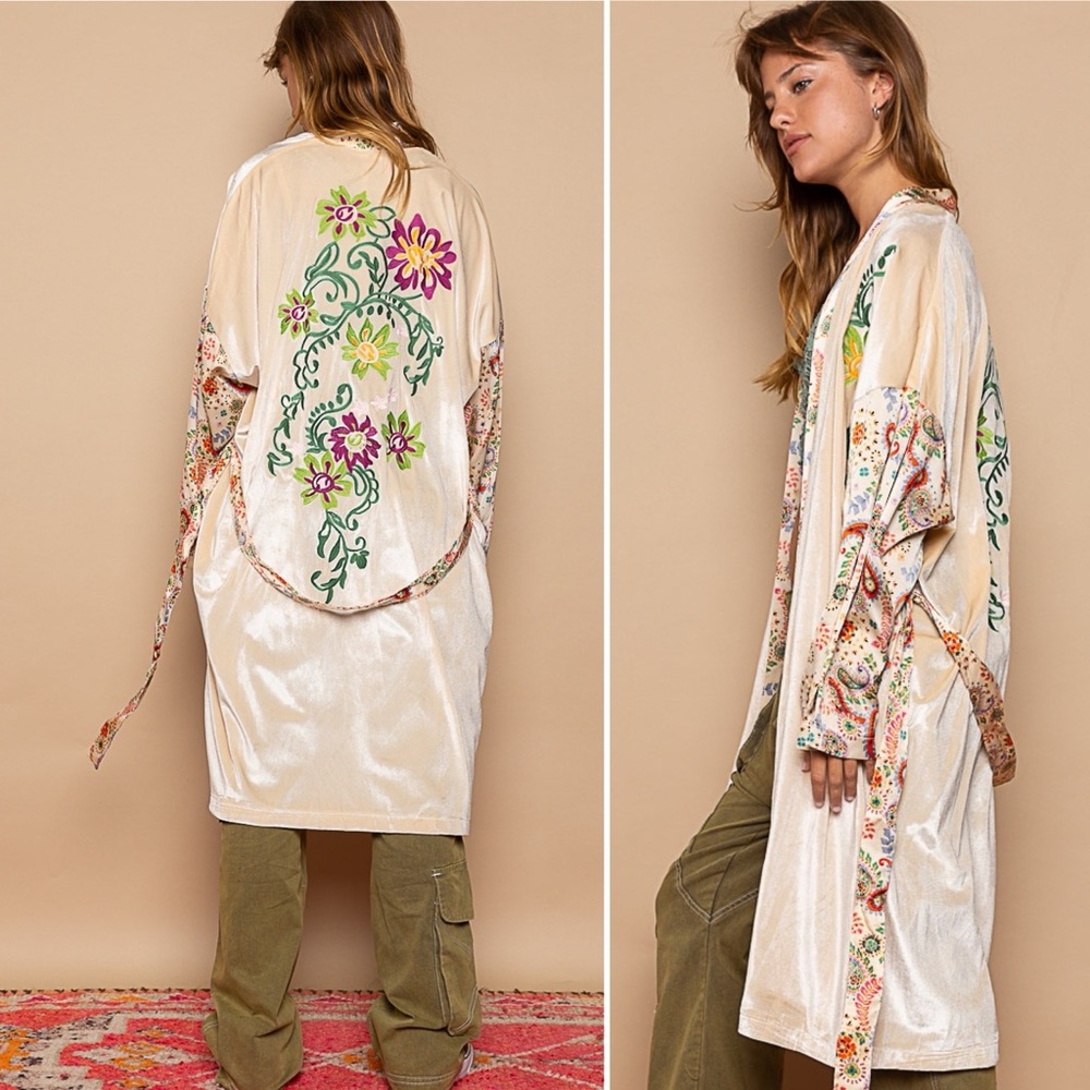 POL Cream Floral Embroidered Duster.